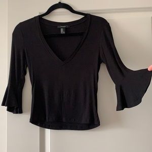 Black crop top with bell sleeve
